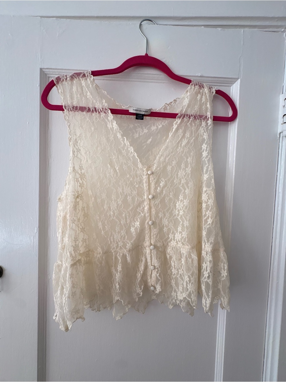 American Eagle Outfitters Cream Lace Button-Front Top